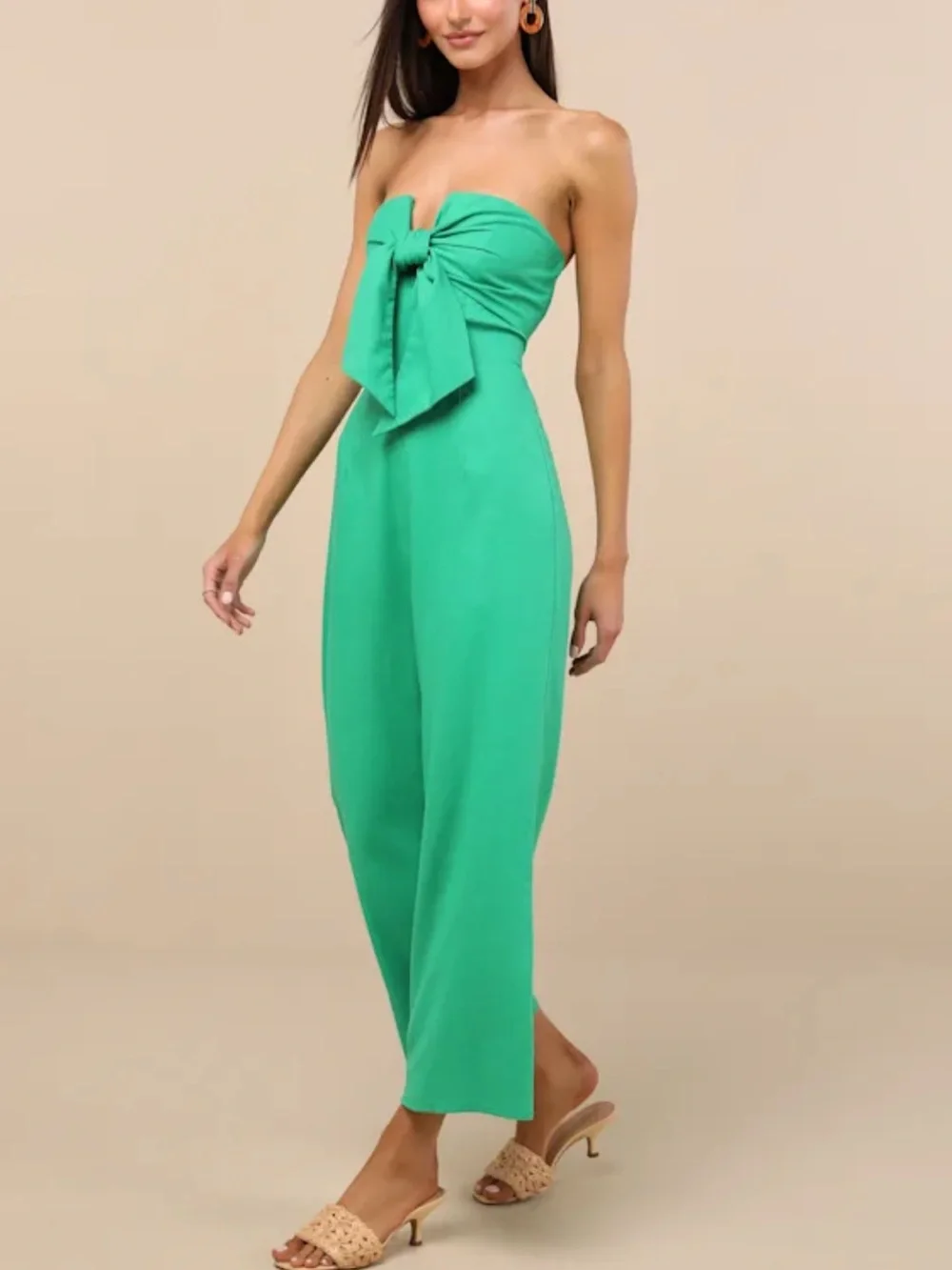 Lulus Sunshine Aura Green Tie-front Strapless Jumpsuit - Size M - Picture 6 of 9